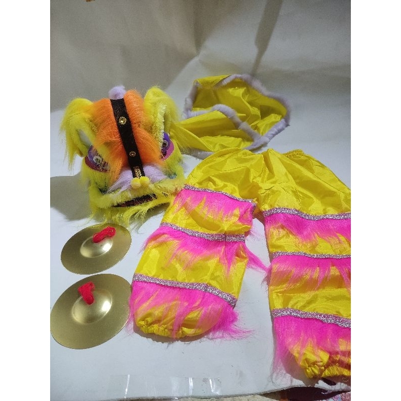 mainan anak topeng barongsai + celana barong + alat musing  cengceng kuning