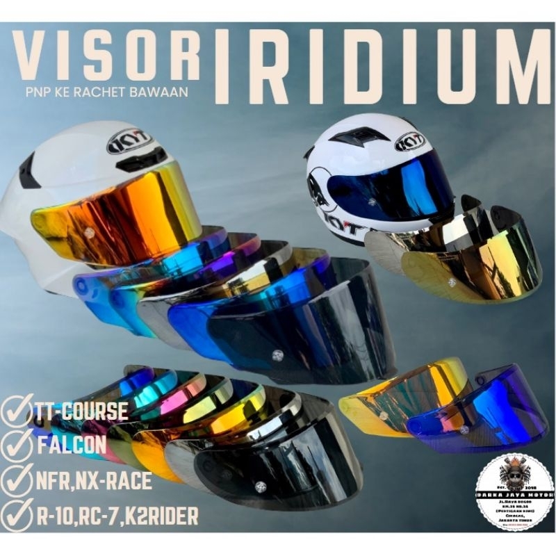 flat visor iridium blue / Silver / Gold / tear off post pnp helm kyt r10/kyt rc-7/ k2R stiker visor