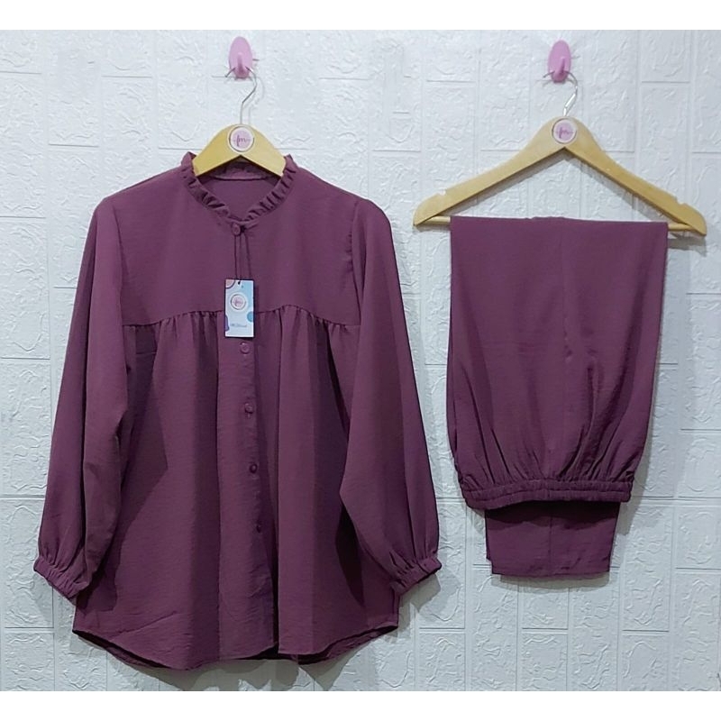 ONE SET RAYON CRINKLE AIRFLOW SETELAN // SETELAN RAYON CRINKLE AIRFLOW// DRESS RAYON // SETELAN RAYON  //BUSUI FRIENDLY//PIYAMA//PREMIUM//HOMEY//BUSUI-Lavender