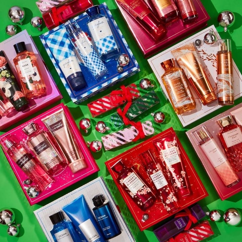 BATH &amp; BODY WORKS BBW HAMPERS GIFTSET GIFTSETS MIX PERAYAAN HARI BESAR HAPPY BIRTHDAY WEDDING ANNIVERSARY BABY SHOWER IT'S A CELEBRATION FAVORITE'S FOR YOU YOU'RE THE ONE YTO GINGHAM CHAMPAGNE TOAST INTO THE NIGHT ITN JAPANESE CHERRY BLOSSOM JCB