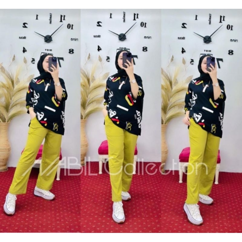 SETCEL NABIL PRINT HURUF // SET WANITA ORIGINAL NABIL