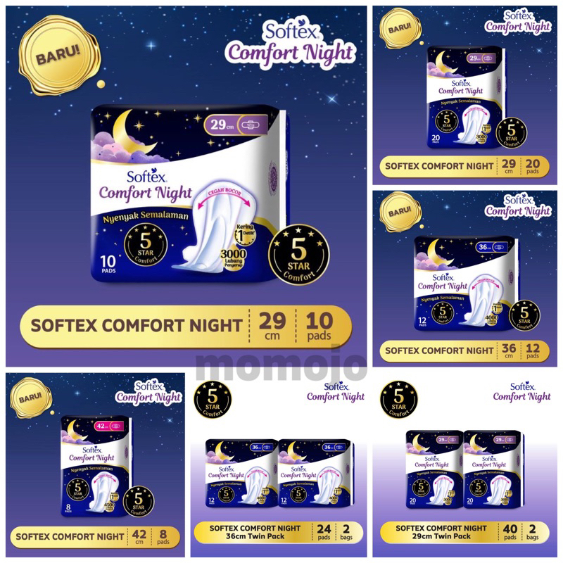 SOFTEX Comfort Night Pembalut Wanita 29cm | 36cm | 42cm