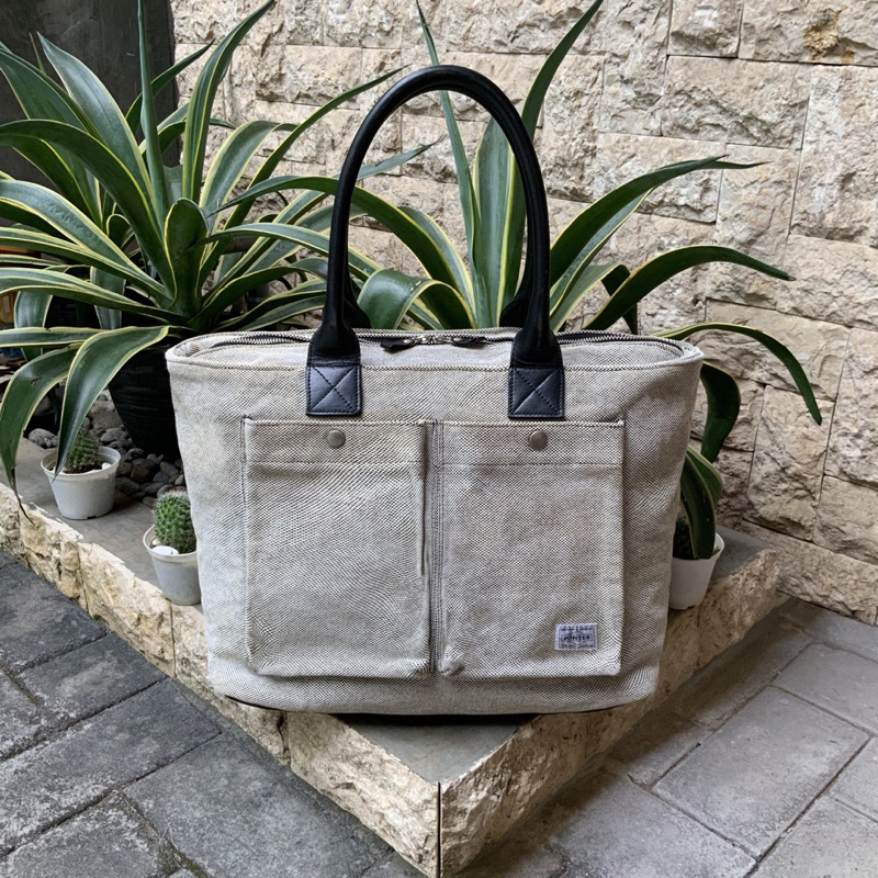 HEAD PORTER NATAL CANVAS LEATHER TOTE BAG