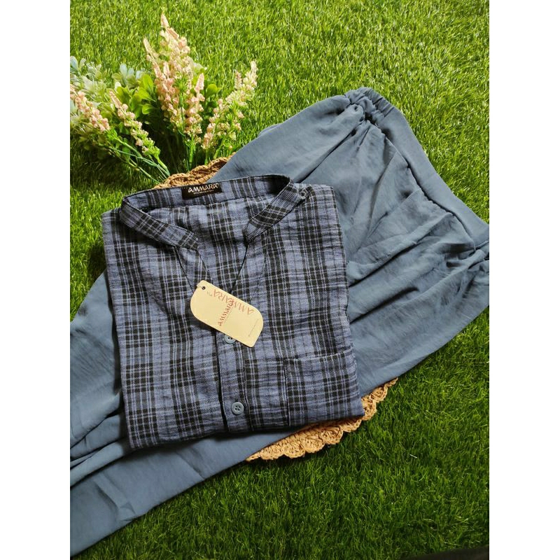 setelan wanita terbaru 2023/oneset botega cringkle/outfit terbaru/korean style/fashion modern/one set kekinian/baju jalan jalan/set crincle airflow/ootd fashion/setcelana panjang-Denim new
