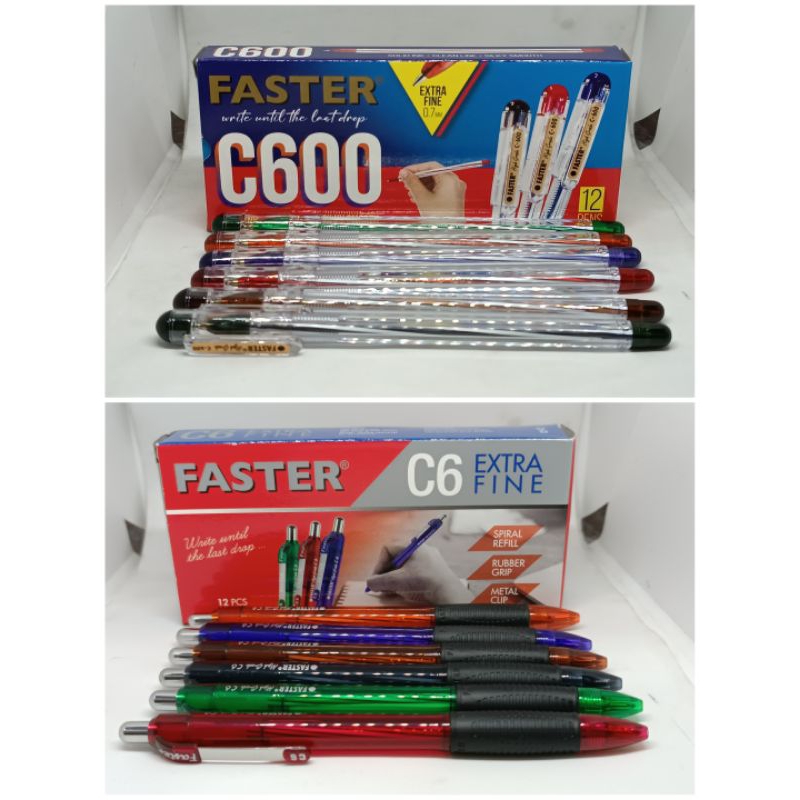 Pulpen Balpoin Hitam Faster C6 C600 1 pak isi 12 pcs