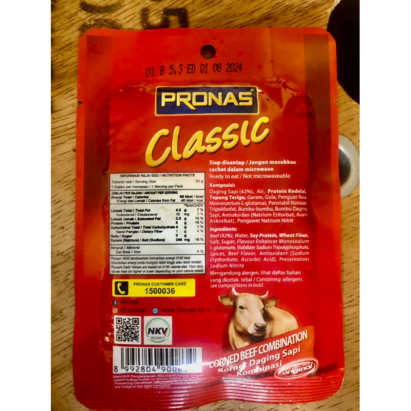 [Sachet] PRONAS Classic Corned Beef 50 Gr