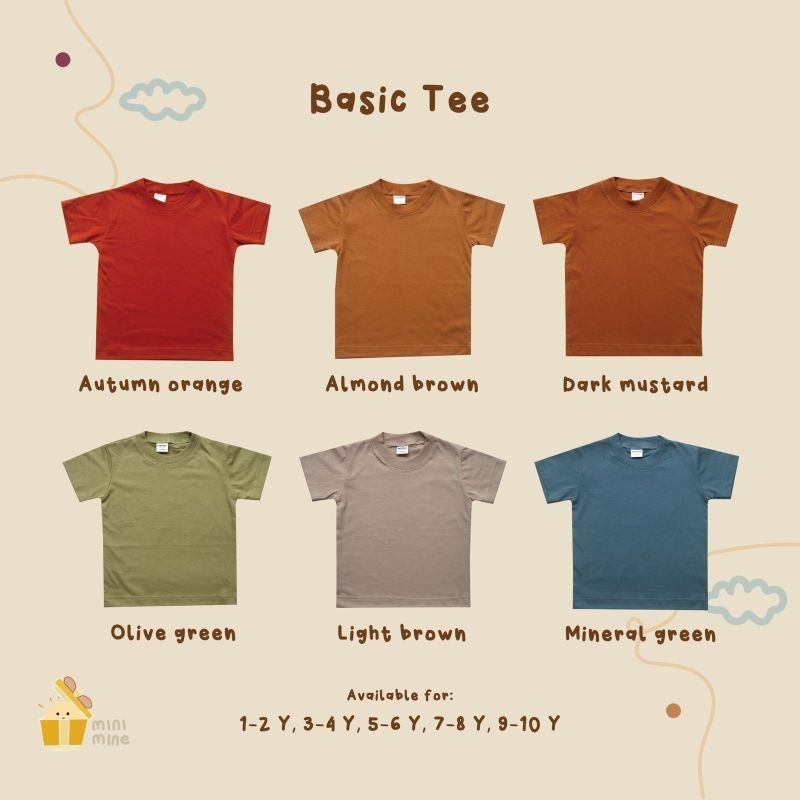 Minimine - Basic Tee / kaos anak usia 1-10 tahun / kaos oblong anak laki-laki perempuan unisex murah lucu / kaos lengan pendek katun murah / kaos polos earth tone