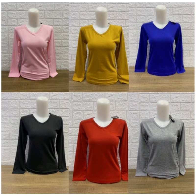 Kaos lengan panjang kerah V / kaos lengan panjang polos / kaos lengan panjang / kaos cewek lengan panjang / kaos wanita