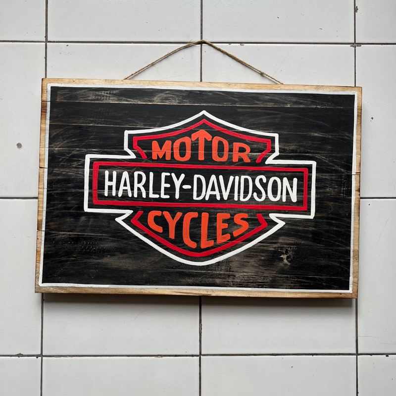 Lukisan Kayu Harley Davidson Dekorasi Dinding(Wall Decor)