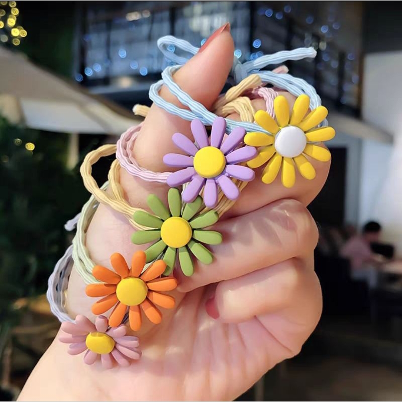 Ikat Rambut Korea Elastis Bunga Daisy Double Karet Kuncir Rambut Gelang Gelombang Daisy Hair Ties Hair Ropes