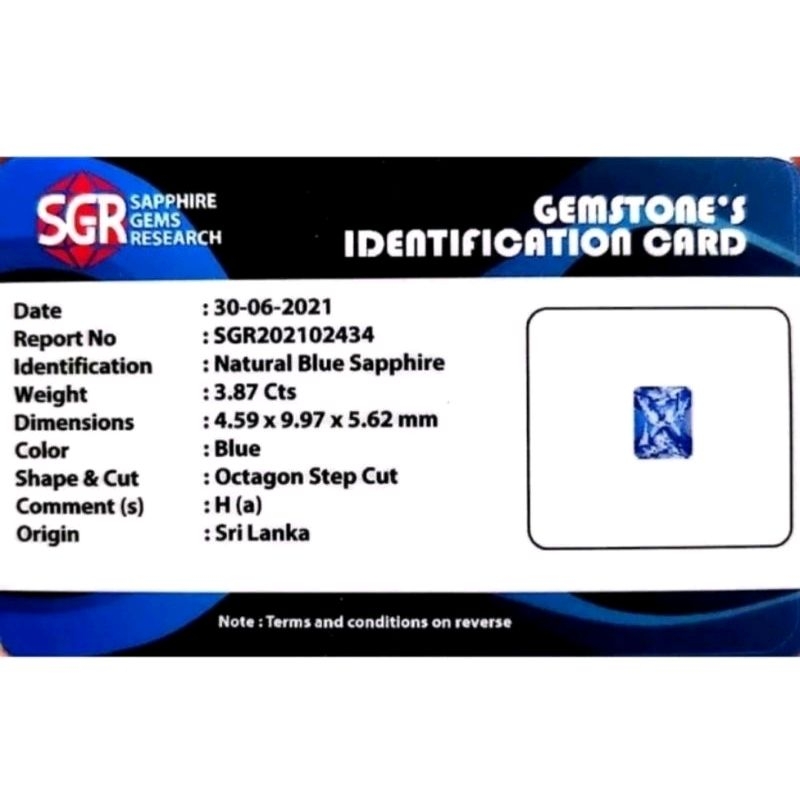 (COD) NATUTAL BLUE SAPPHIRE ORIGIN SRILANKA + MEMO