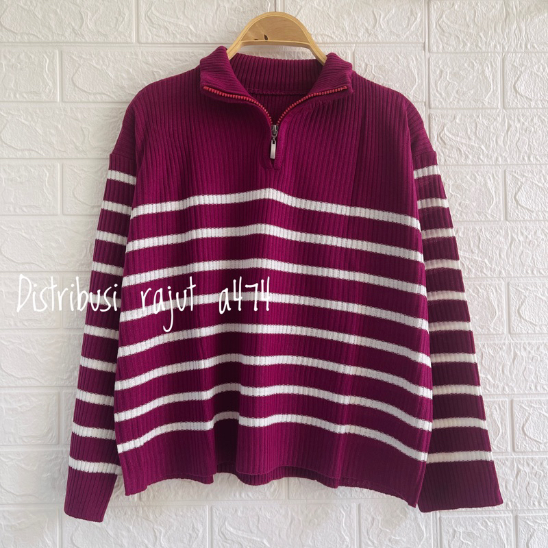 DEVINA SWEATER RAJUT POLO TALI MOTIF CABLE WANITA OVERSIZE