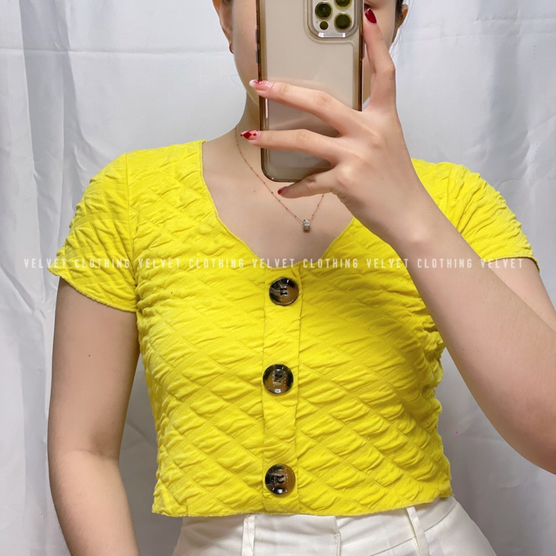 Crop top button motif diamond bubble / Croptop button bubble / Crop top knit premium 3654