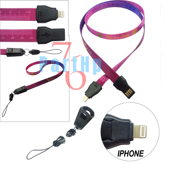 Lanyard Kabel Data Charger + Meteran Gantungan Tali Leher iphone