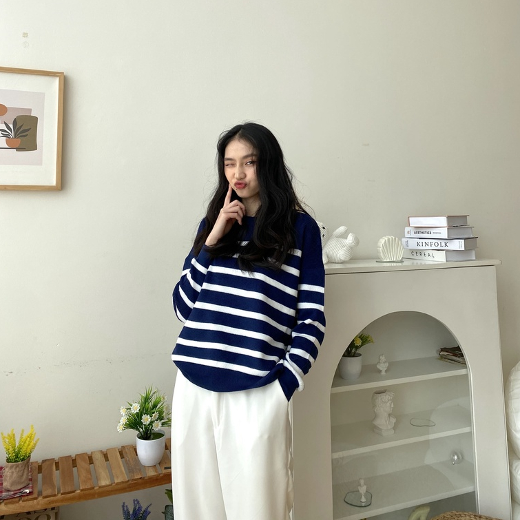 Rara Sweater Salur - Long Sleeve Top - Sweater Casual - Atasan Salur - Korean Look