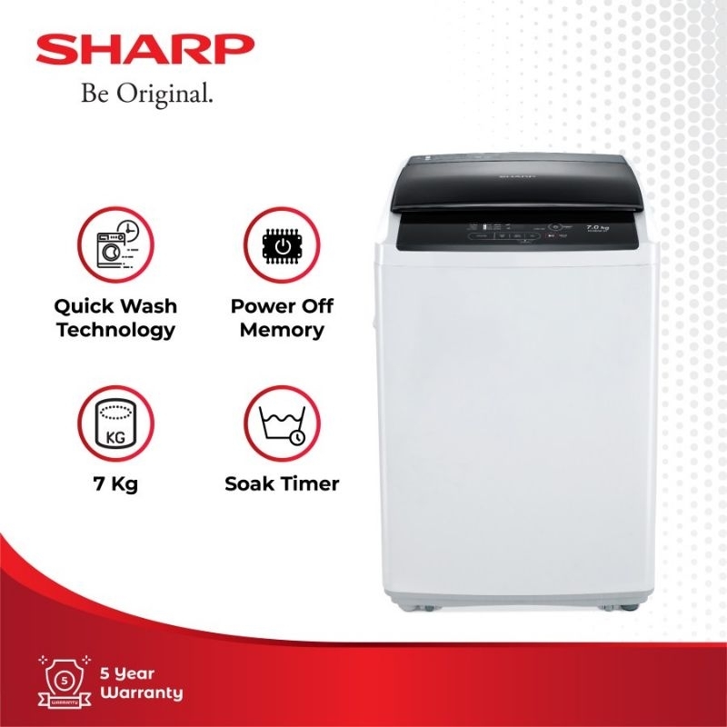 MESIN CUCI SHARP 7.5 KG TOP LOADING ES-F950P-GY 7.5KG ESF950PGY ESF 950 PGY ESF950 950PGY