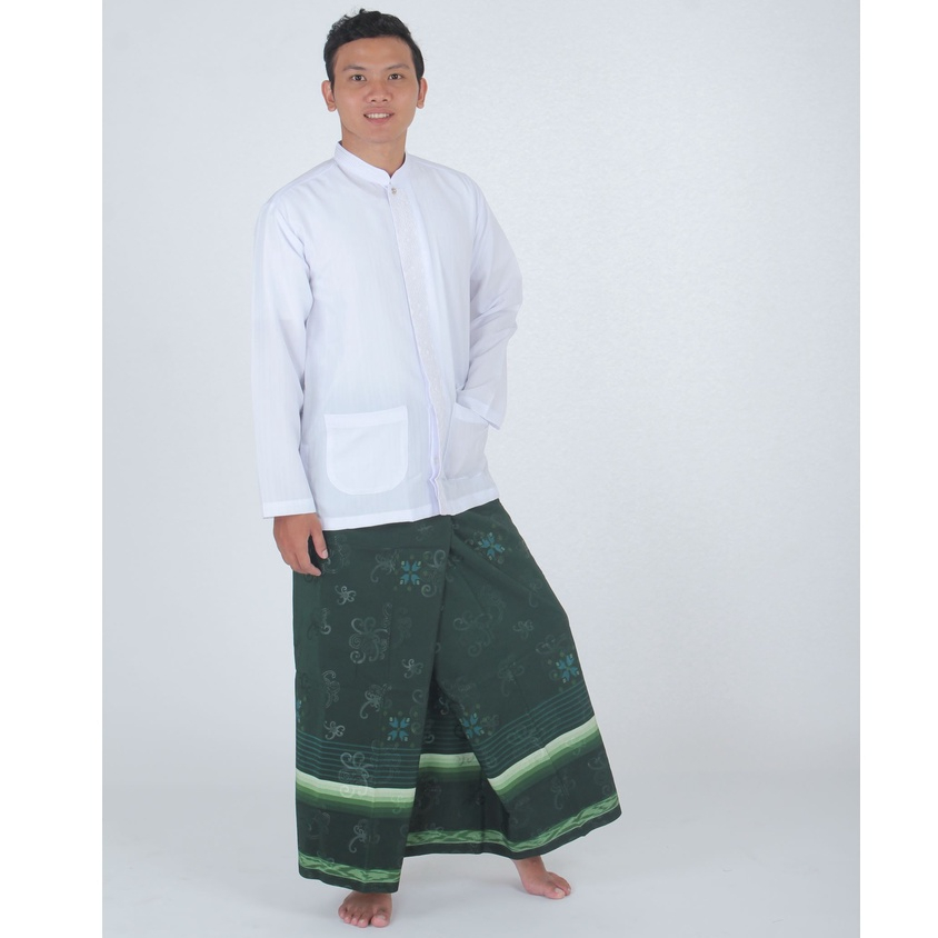 exclusive sumberrejekijeans - baju koko putih lengan panjang bordir termurah (bonus dus)