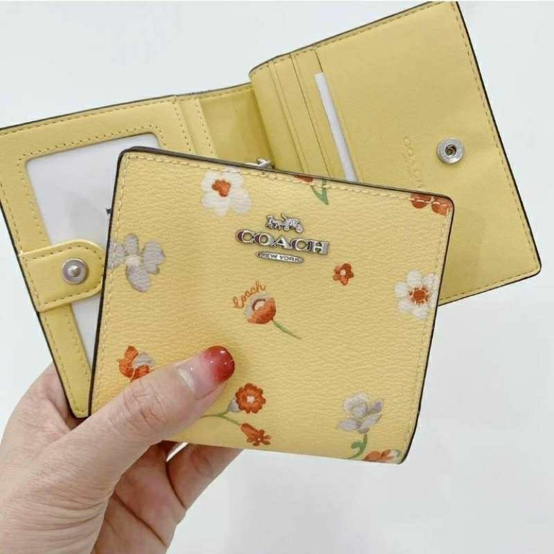 Coach Yellow C8703 Signature Floral Snap Wallet