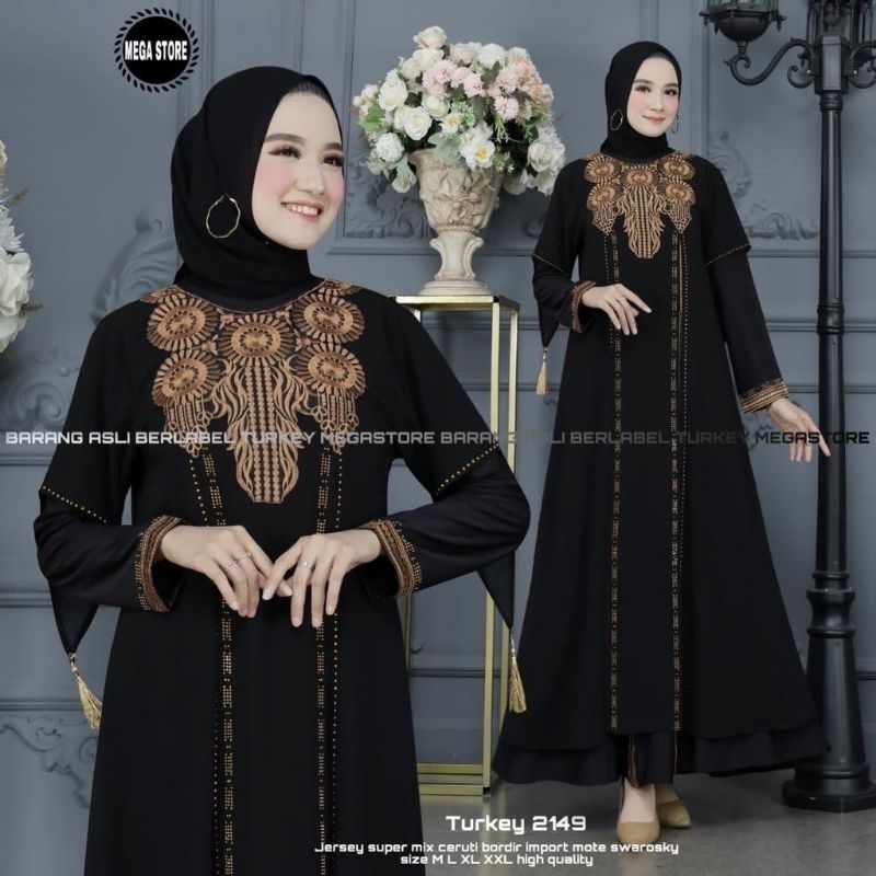 Baju Gamis Wanita Abaya Turkey Turki Hitam 2149 Dress Dres Jubah Hitam Ori Megastore