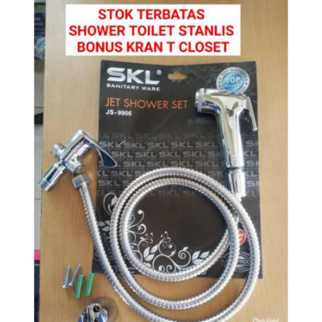 Terlaris shower toilet stanlis + stop kran T kloset sus 304 jet washer toilet kran kloset 1/2 inc stanlis Pket hemat shower toilet plus stop kran closet T stanlis shower kran air termurah promo sale