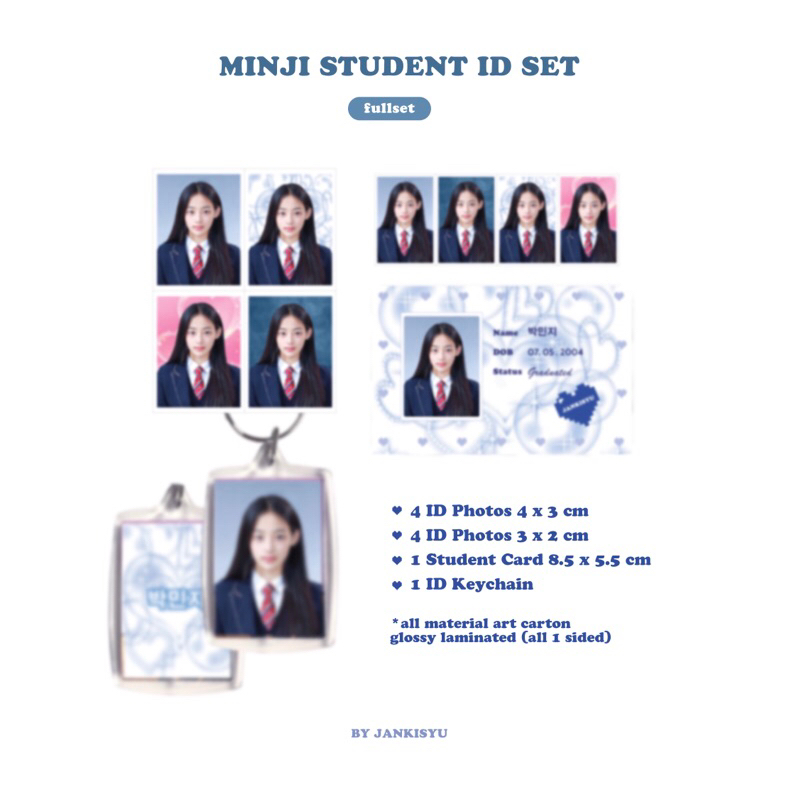 New Jeans Student ID Photo Set BY JANKISYU   (pas foto id photo keychain) Wonyoung Sullyoon Minji Haerin