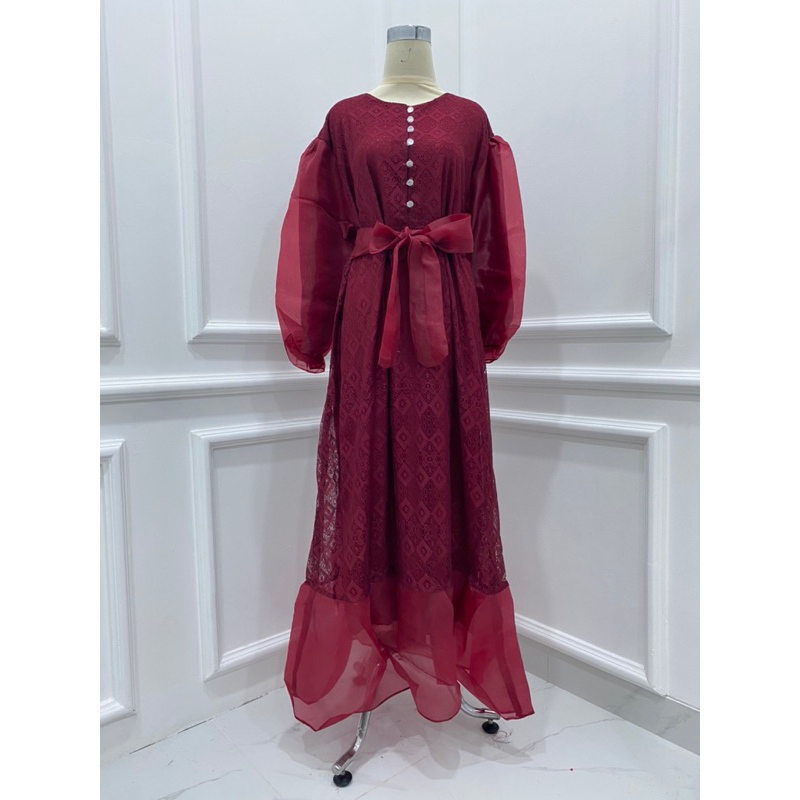 GAMIS LEBARAN BRUKAT TANGAN BALON ORGANZA HEIDY MEWAH MUSLIMAH ACARA PESTA GROSIR MURAH MODELLANO