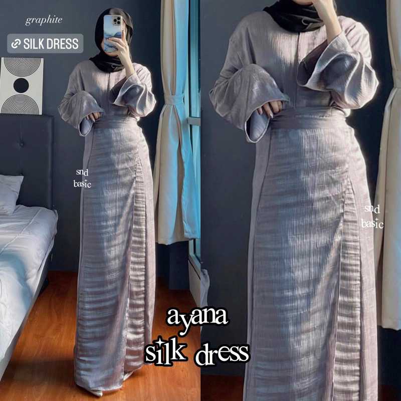 AYANA SILK DRESS | ABAYA SET LEBARAN JUBAH GAMIS CRINKLE SILK HARI RAYA