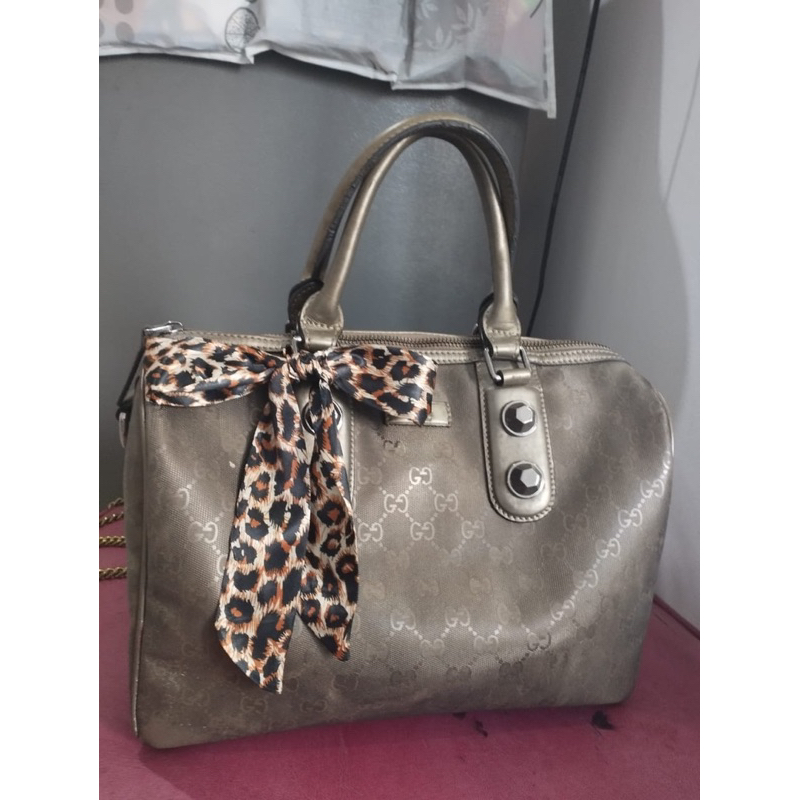 Preloved gucci speedy original autentic auth authentic kulit asli mix kanvas tas kerja wanita tas ng