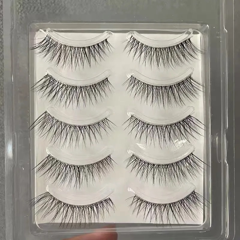 F118 - 5PASANG Natural Long Wispies Cross False Eyelashes Handmade Soft Transparent Band Eyelashes Makeup 3D Lashes Extension Eyelash