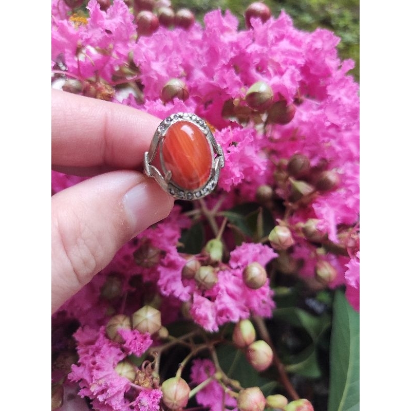 Cincin Wanita Ikat Batu Akik Asli Calcedony