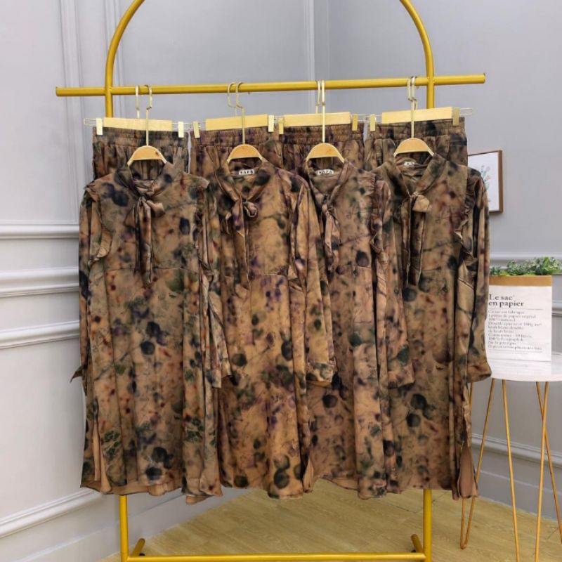 ONE SET WANITA//SET TUNIK DIOR SILK//SET BROWNE