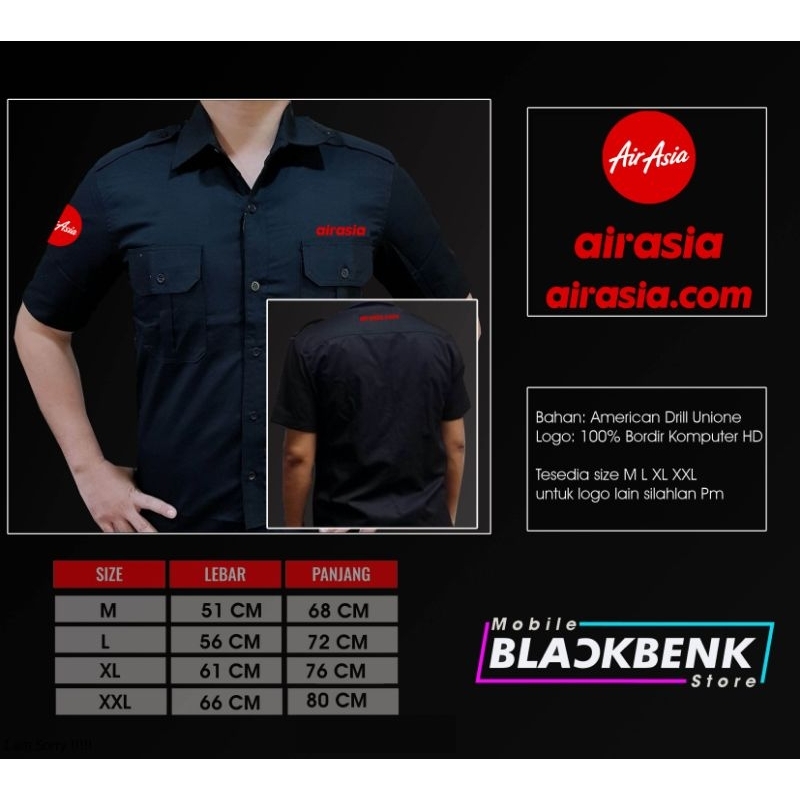 kemeja pdl air asia seragam kerja custom bordir komputer satuan