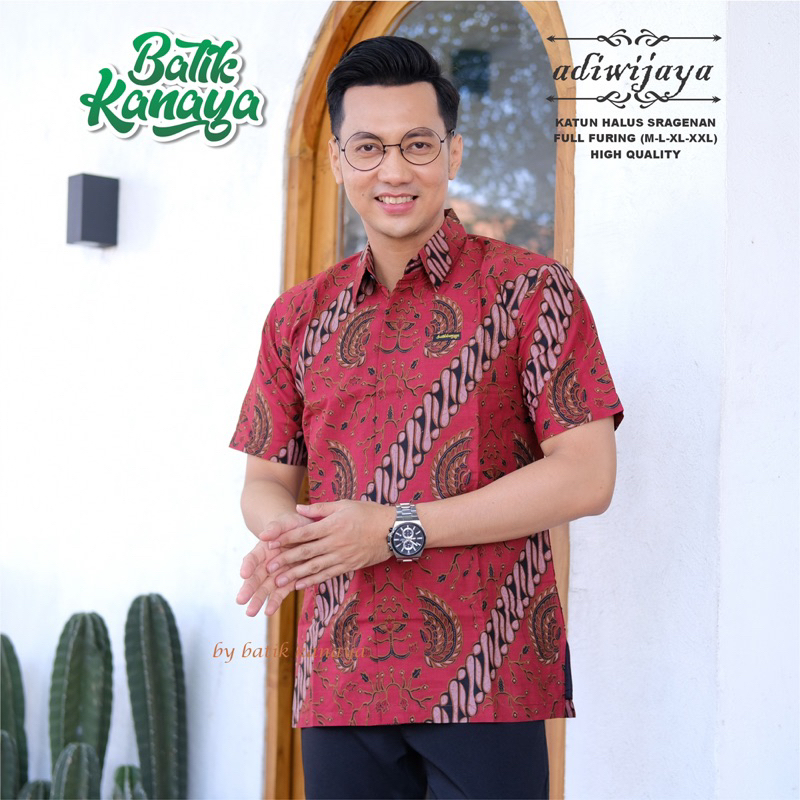 ADIWIJAYA Kemeja batik pria lengan pendek Full Furing Bahan Katun Premium