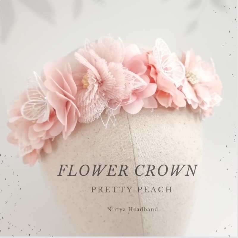 Flower Crown Peach Headband Bayi | Bandana Mahkota Bunga Flowercrown | Bando Anak