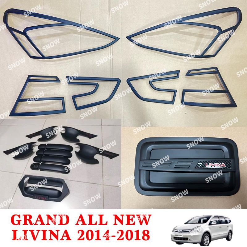 Paket Garnish Depan Belakang Outer Handle Tank Cover Grand All New Livina 2014 2017 2018 Hitam Chrome