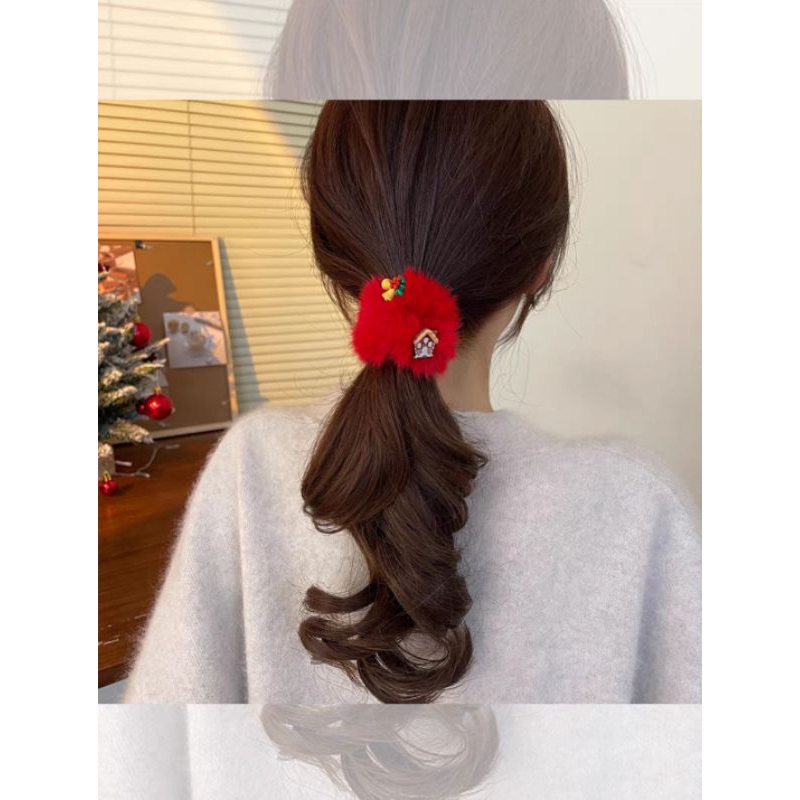 Ikat Rambut Bulu Model Korean Style Kuncir Bulu Halus Aksen Boneka Karakter / Ikat Rambut Ponytail Anak Korean Faux Fur Hair Ties