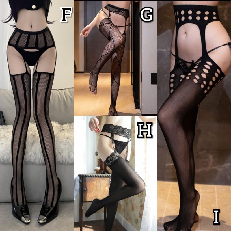 Stocking Plus Garter Belt Sexy Set Lingerie Jaring Renda