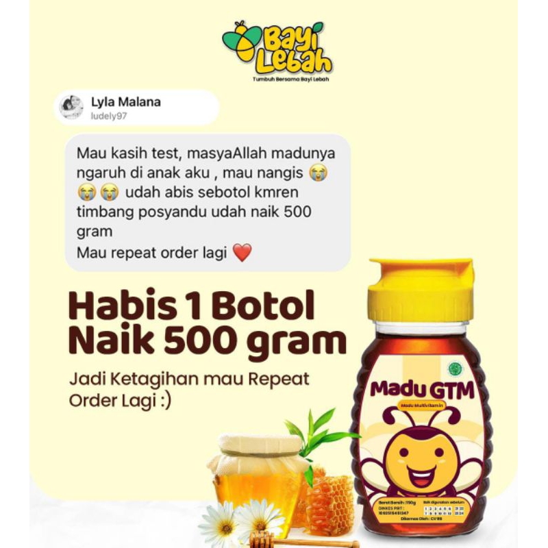 MADU GTM 150gr | MADU Penambah Nafsu Makan | Madu Original 100% | Madu Anak dan Bayi