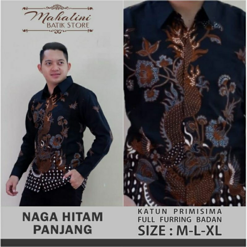 BATIK PRIA MOTIF  NAGA HITAM FULL FURING ORIGINAL BY MAHALINI