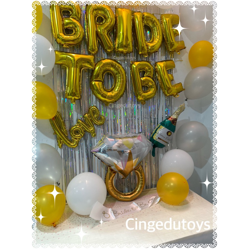 Paket Set dekorasi bridal shower simpel balon bride to be full set LENGKAP (GOLD)