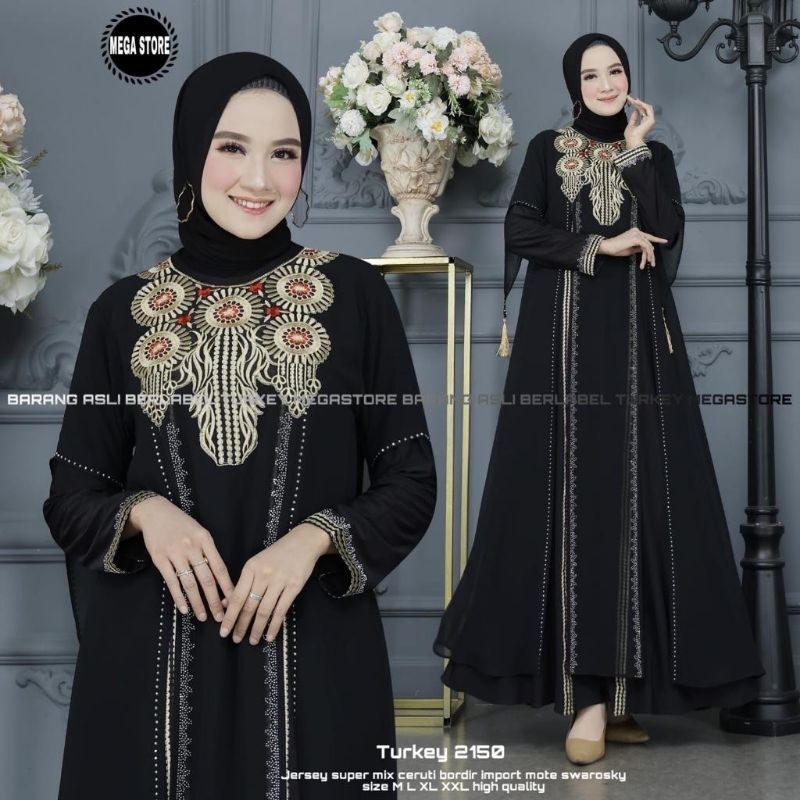 Baju Gamis Wanita Abaya Turkey Turki Hitam 2150 Dress Dres Jubah Hitam Ori Megastore