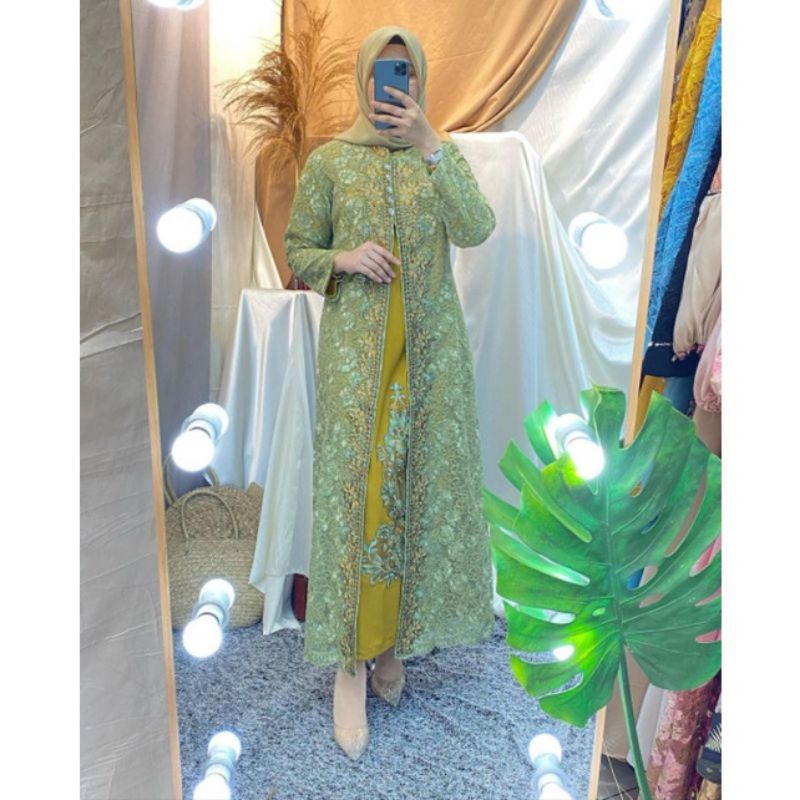 BAJU PESTA // INNER + OUTER // GAMIS LEPAS TILLE CORNELY FULL FURING BAHAN SAKURA //SERAGAMAN KELUARGA//BAJU LEBARAN// KEBAYA MODERN // KEBAYA WISUDA // By Bura