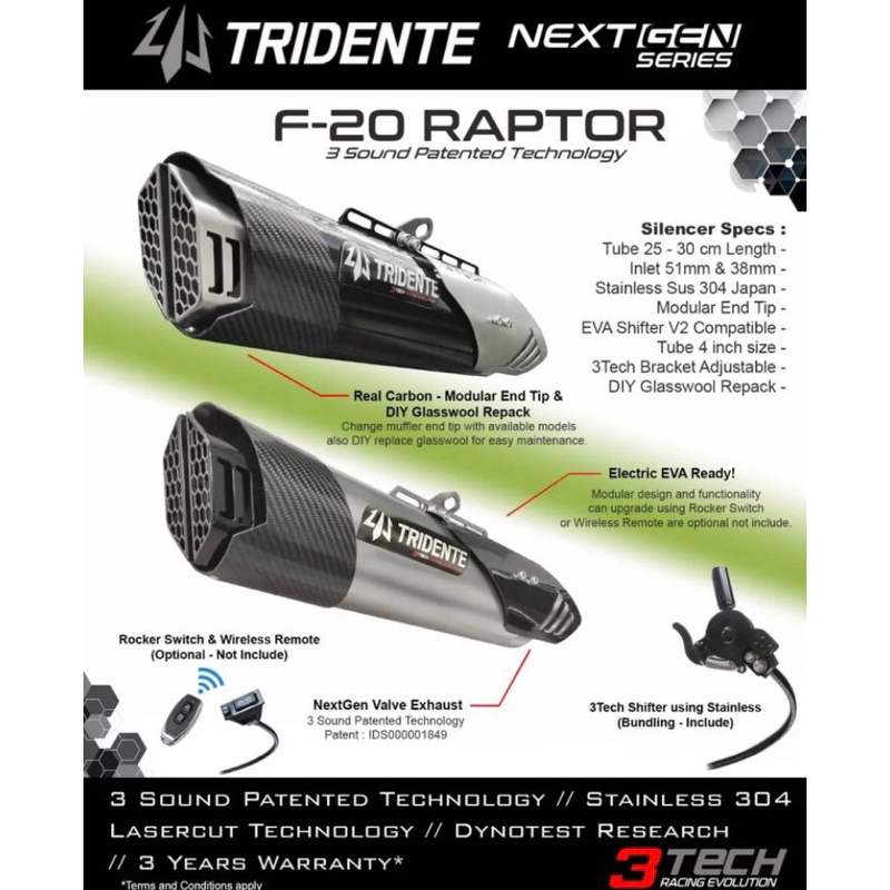 Knalpot Tridente F20 3 Suara 150cc - 155cc Fullsystem