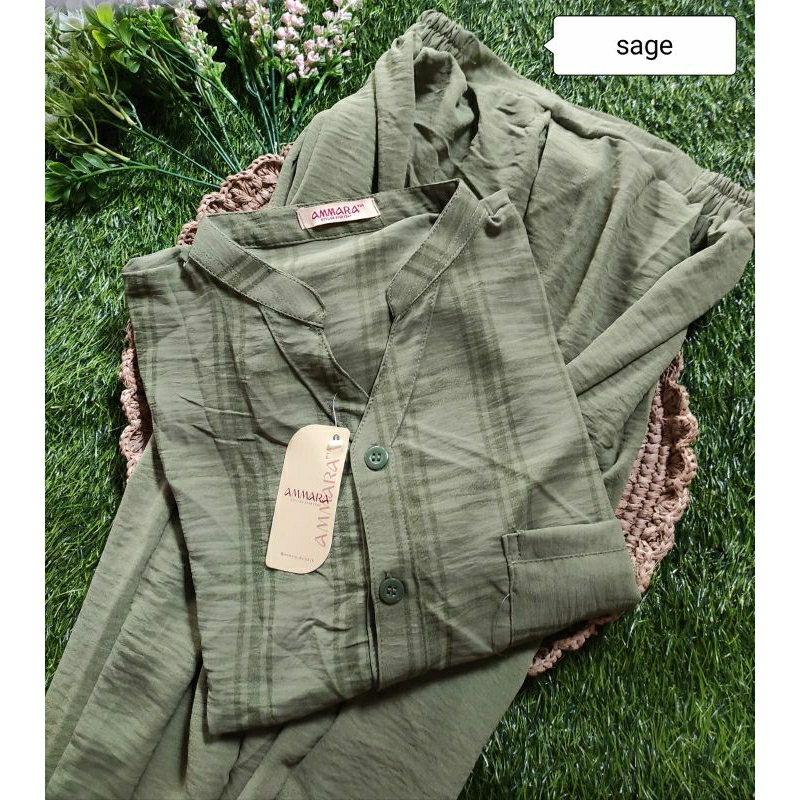 setelan wanita terbaru 2023/oneset botega cringkle/outfit terbaru/korean style/fashion modern/one set kekinian/baju jalan jalan/set crincle airflow/ootd fashion/setcelana panjang-Sage baru