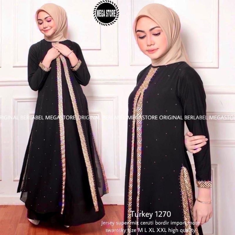 Baju Gamis Wanita Abaya Turkey Turki Hitam 1270 Dress Dres Jubah Hitam Ori Megastore