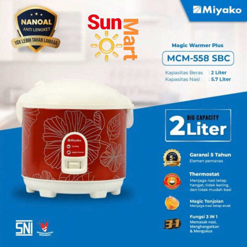 MODEL BARU!! Magic Com Miyako MCM 558 SBC 2 Liter Rice cooker 558 SBC