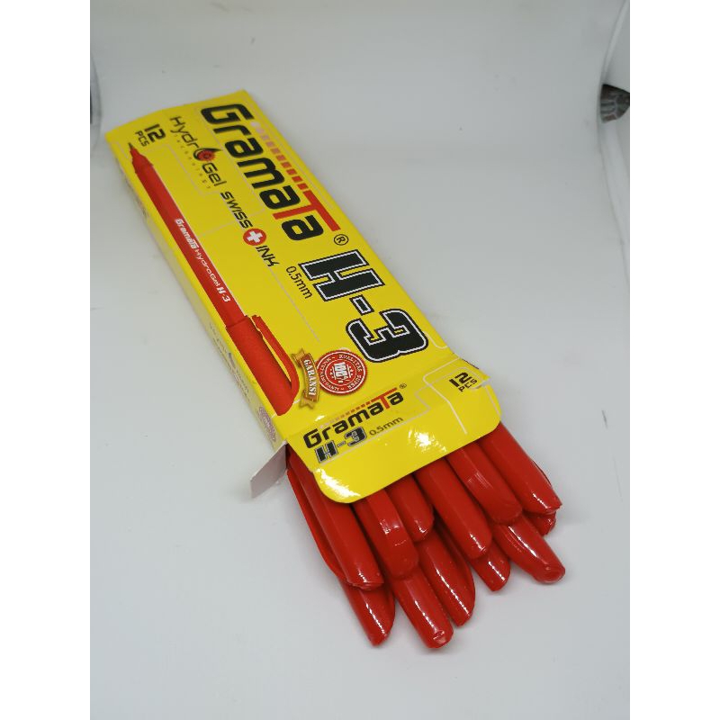 Pulpen Ballpoin Warna Merah Gramata HydroGel H-3 1 pak isi 12 pulpen