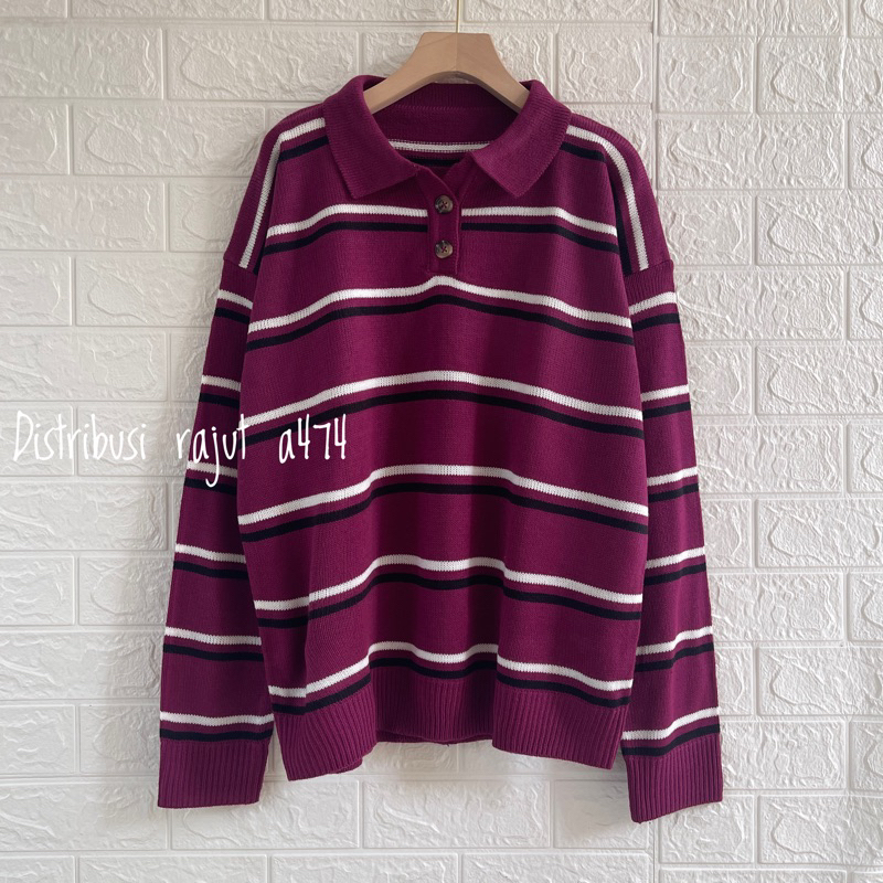 POLO SWEATER STARLA BLASTER BLOUSE STRIPPE LENGAN PANJANG-Milka magenta