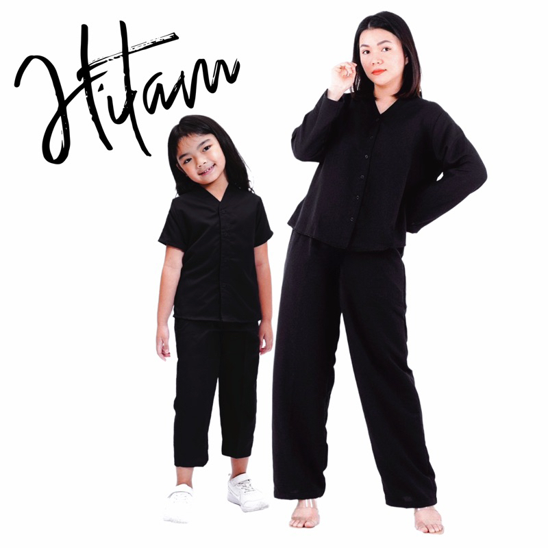 piyama cOzy Lilac Hitam salem kerah V bisa couple ibu anak keluarga baju tidur