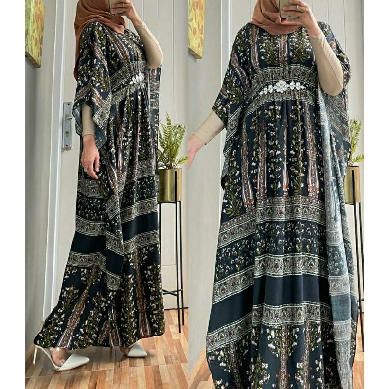 Laluna Kaftan, KAFTAN LEBARAN CANTIK MODIS BAHAN RAYON IMPORT MIX MUTIARA FIT XXL LD 120 TERMURAH TERLARIS OOTD